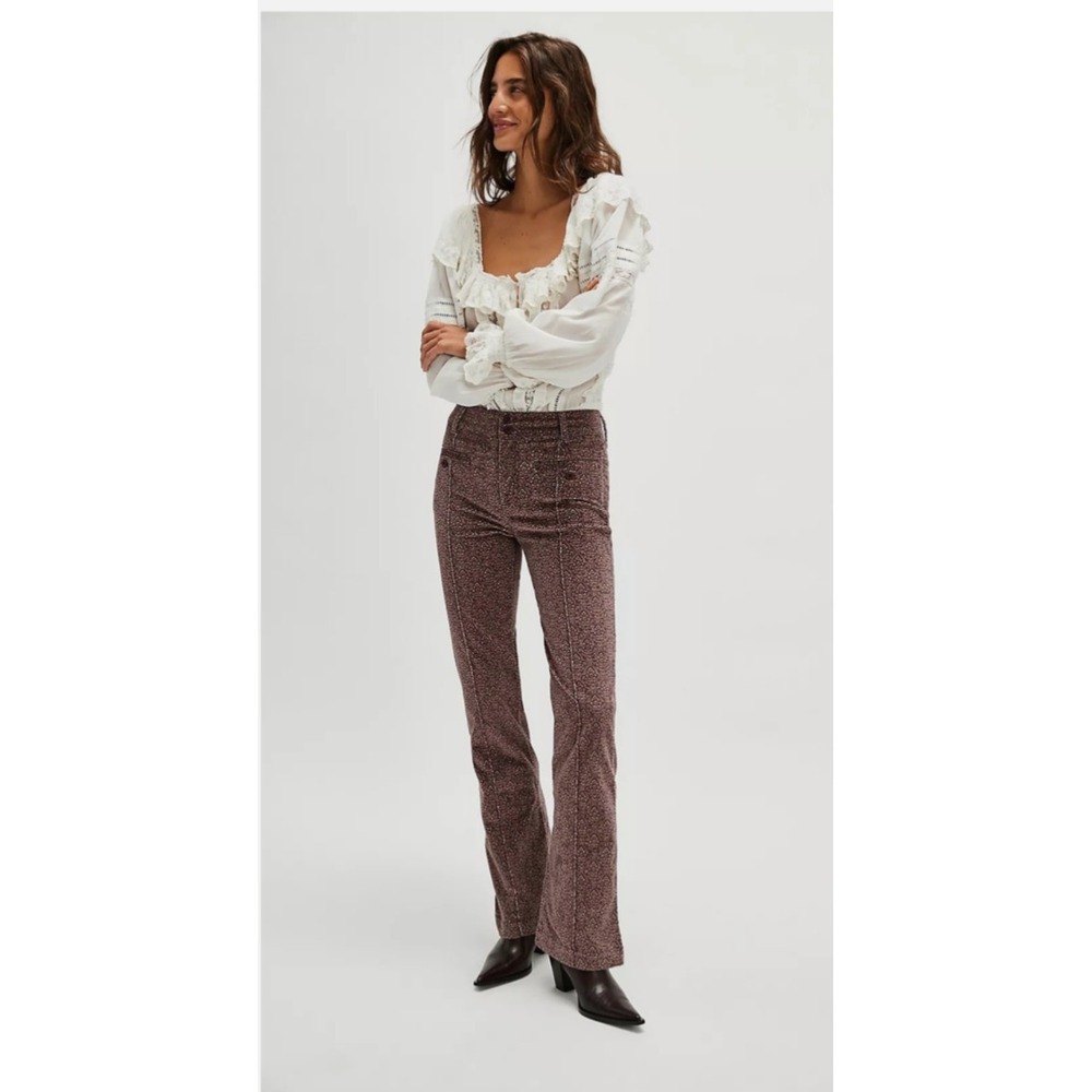 NWOT- Free People - City Line Slim Pants $178 SIZE 8 -Chocolate Combo High-Rise